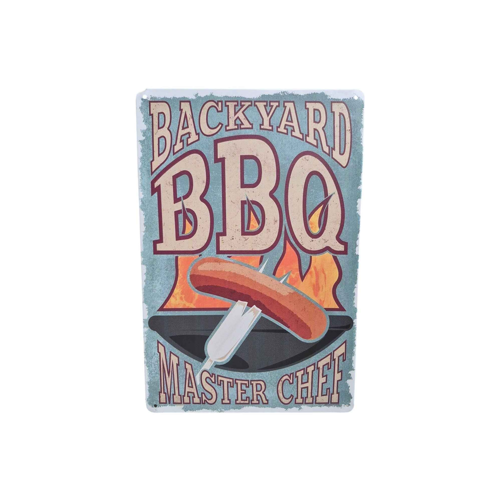 Backyard BBQ Master Chef Metal Sign