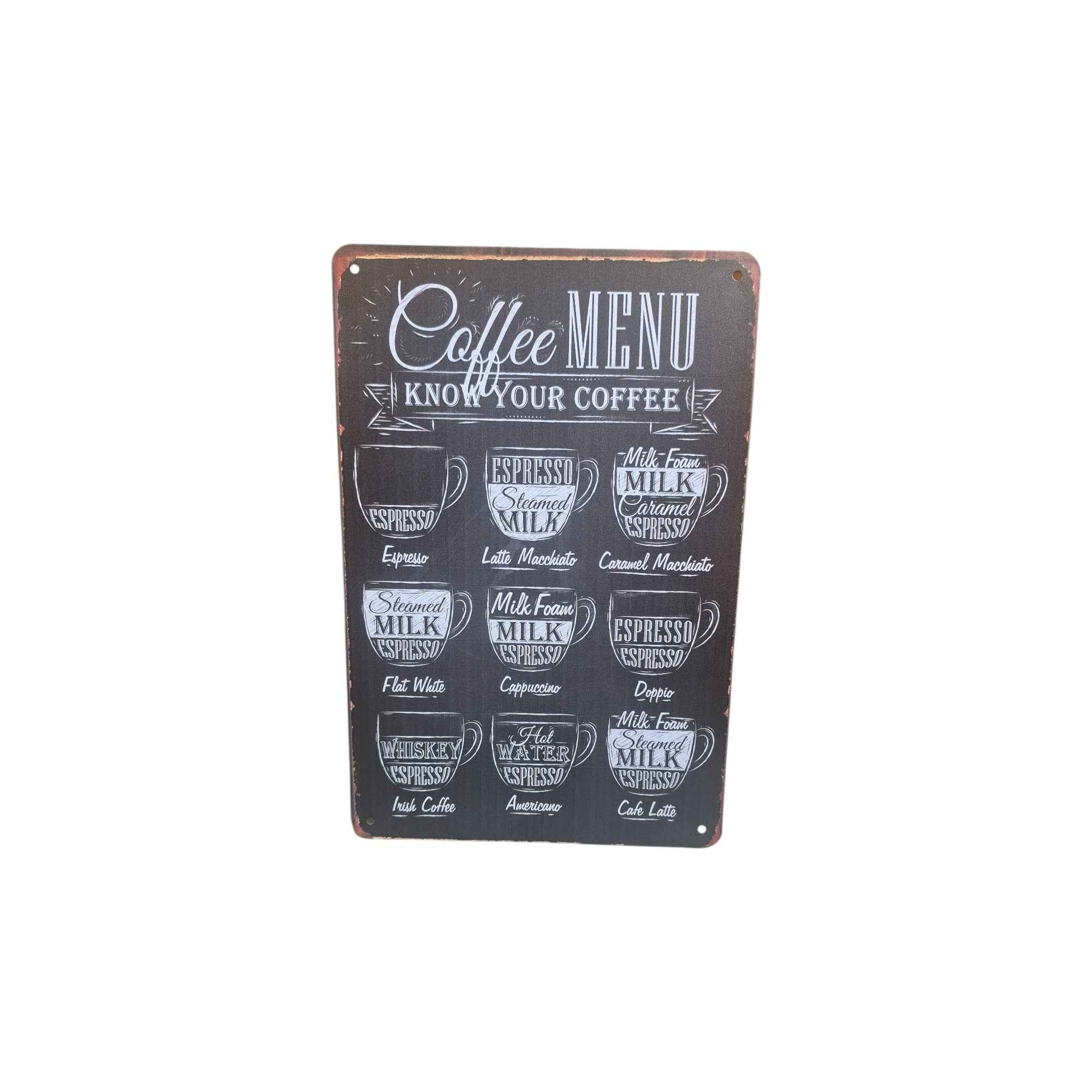 Coffee Menu – Know Your Coffee Metal Sign