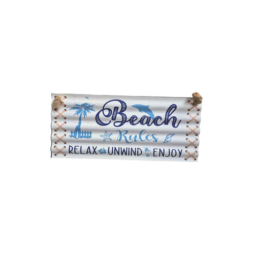 Beach Rules – Relax, Unwind, Enjoy Corrugated Metal Sign