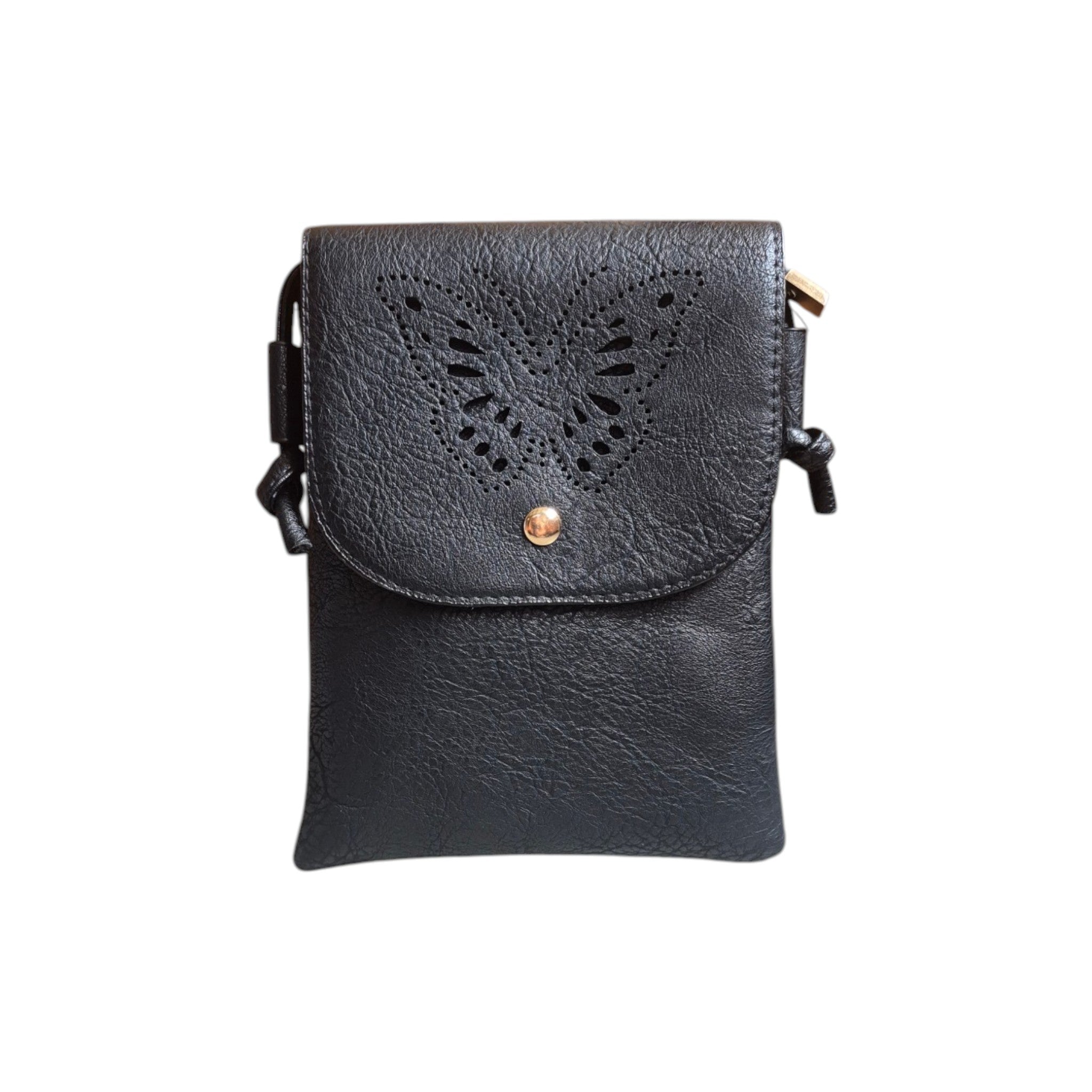 Loren Boyd butterfly laser cut crossbody phone bag featuring intricate butterfly design and compact handbag style. nz