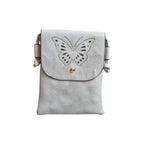 Loren Boyd butterfly laser cut crossbody phone bag with intricate butterfly design and adjustable strap, stylish handbag for everyday use. nz