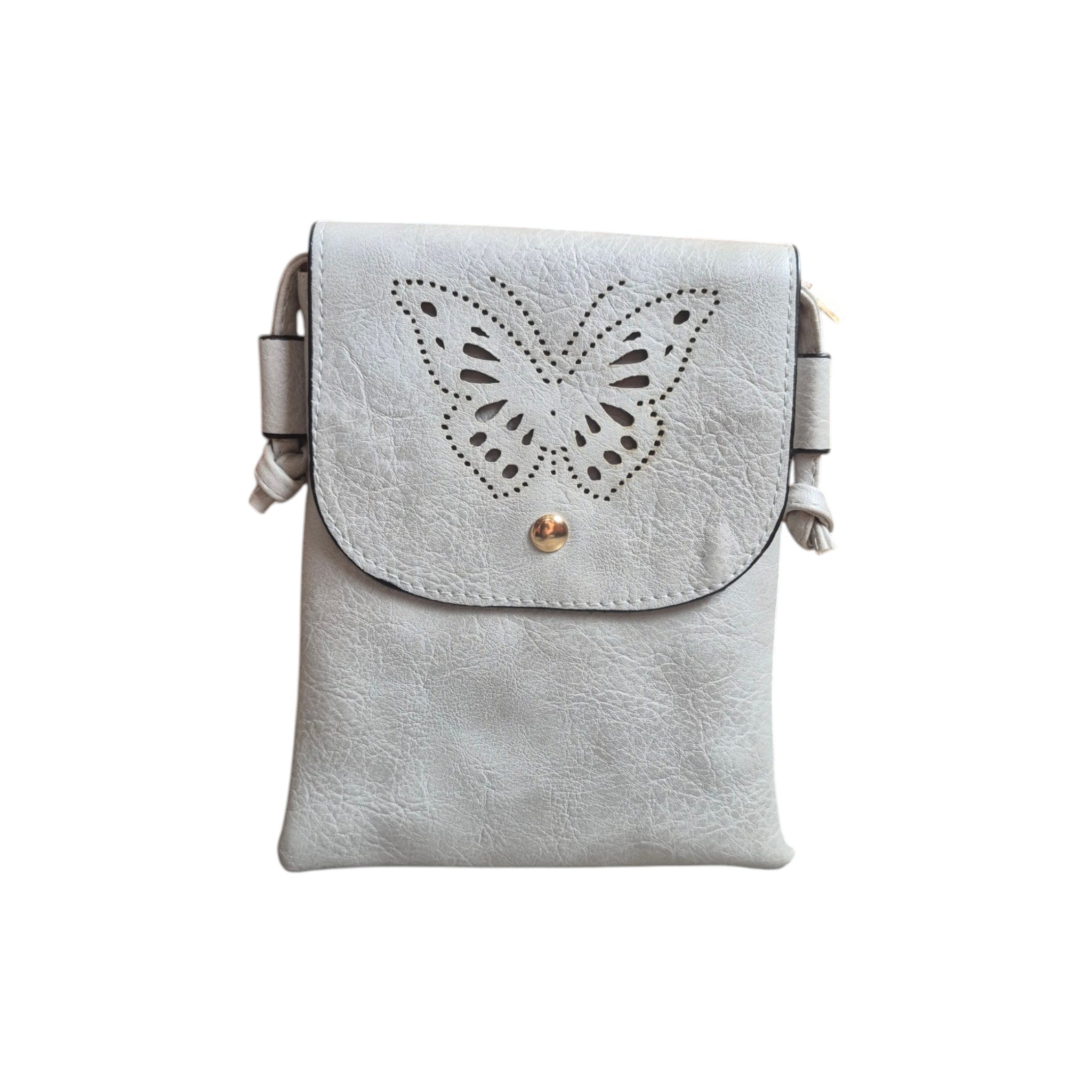 Loren Boyd butterfly laser cut crossbody phone bag with intricate butterfly design and adjustable strap, stylish handbag for everyday use. nz