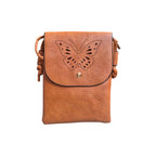 Loren Boyd butterfly laser cut crossbody phone bag with intricate butterfly design, compact handbag with adjustable strap. nz