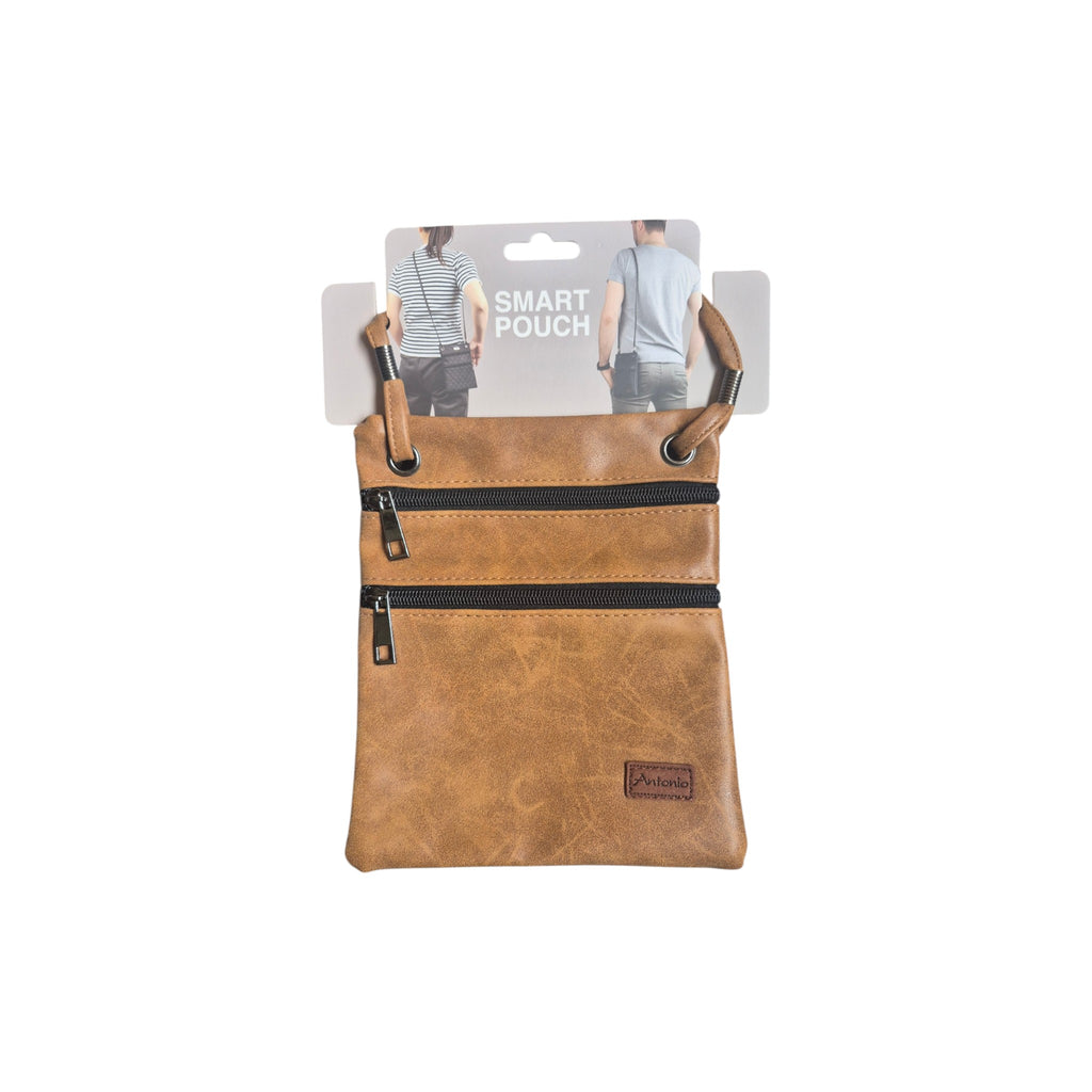 Antonio smart pouch crossbody handbag with adjustable strap, featuring sleek design and compact storage space. nz