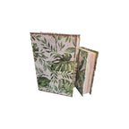 Palm Leaf Set of 2 decorative wood Book Storage Boxes Tropical styled home decor