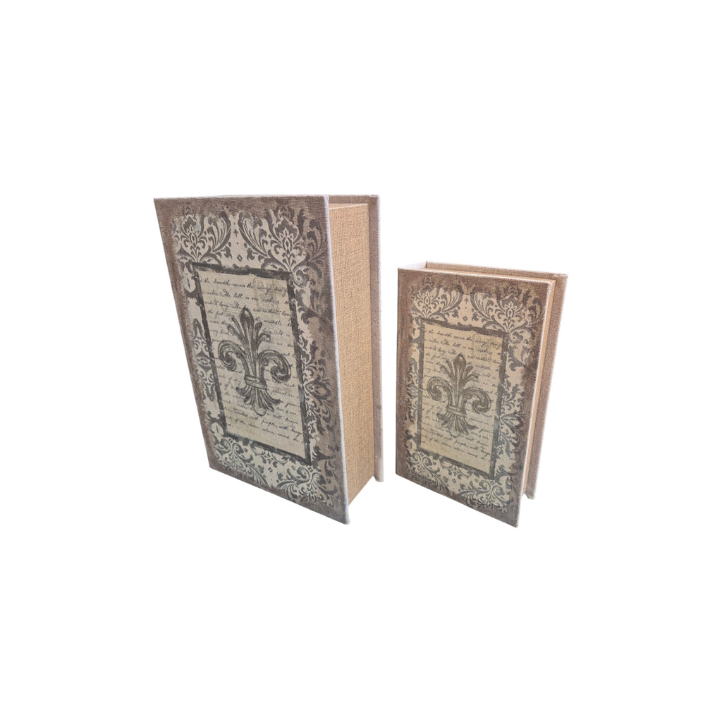 Fleur De Lys Set of 2 decorative Book Storage Boxes home style antique decor nz