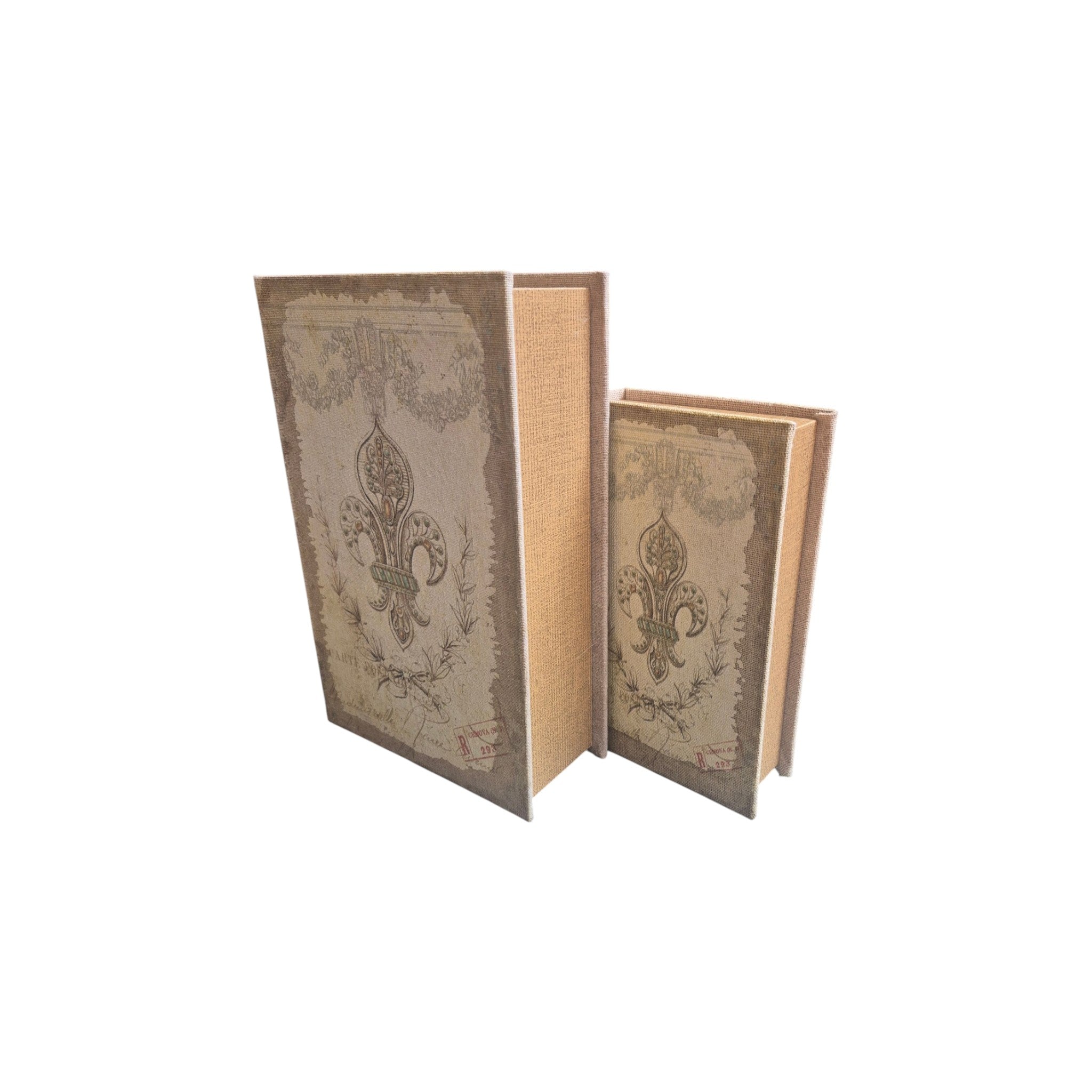 Fleur De Lys Set of 2 decorative Book Storage Boxes home style antique decor nz