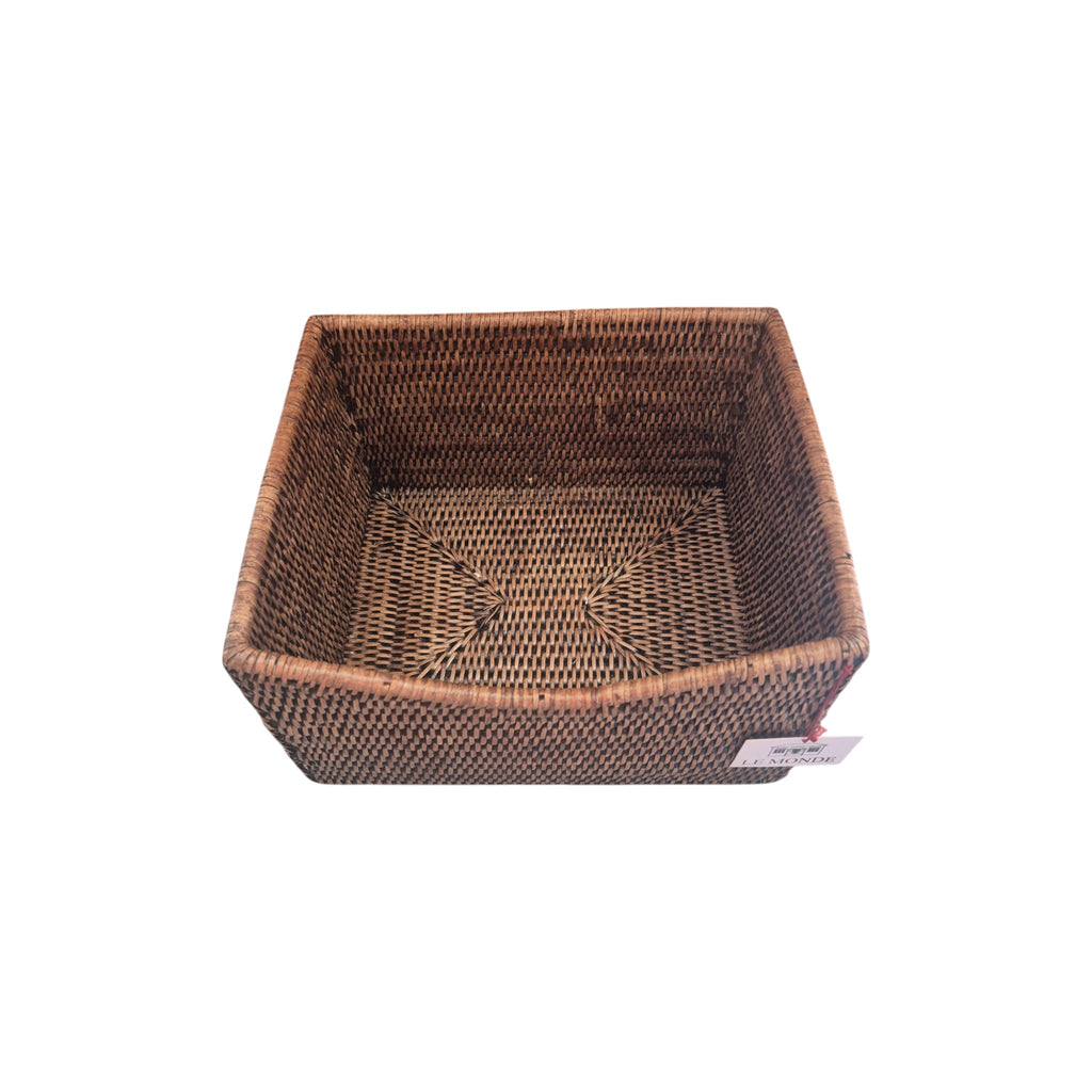 Shaped Storage Rattan Brown Basket 28x23cm Le Monde nz