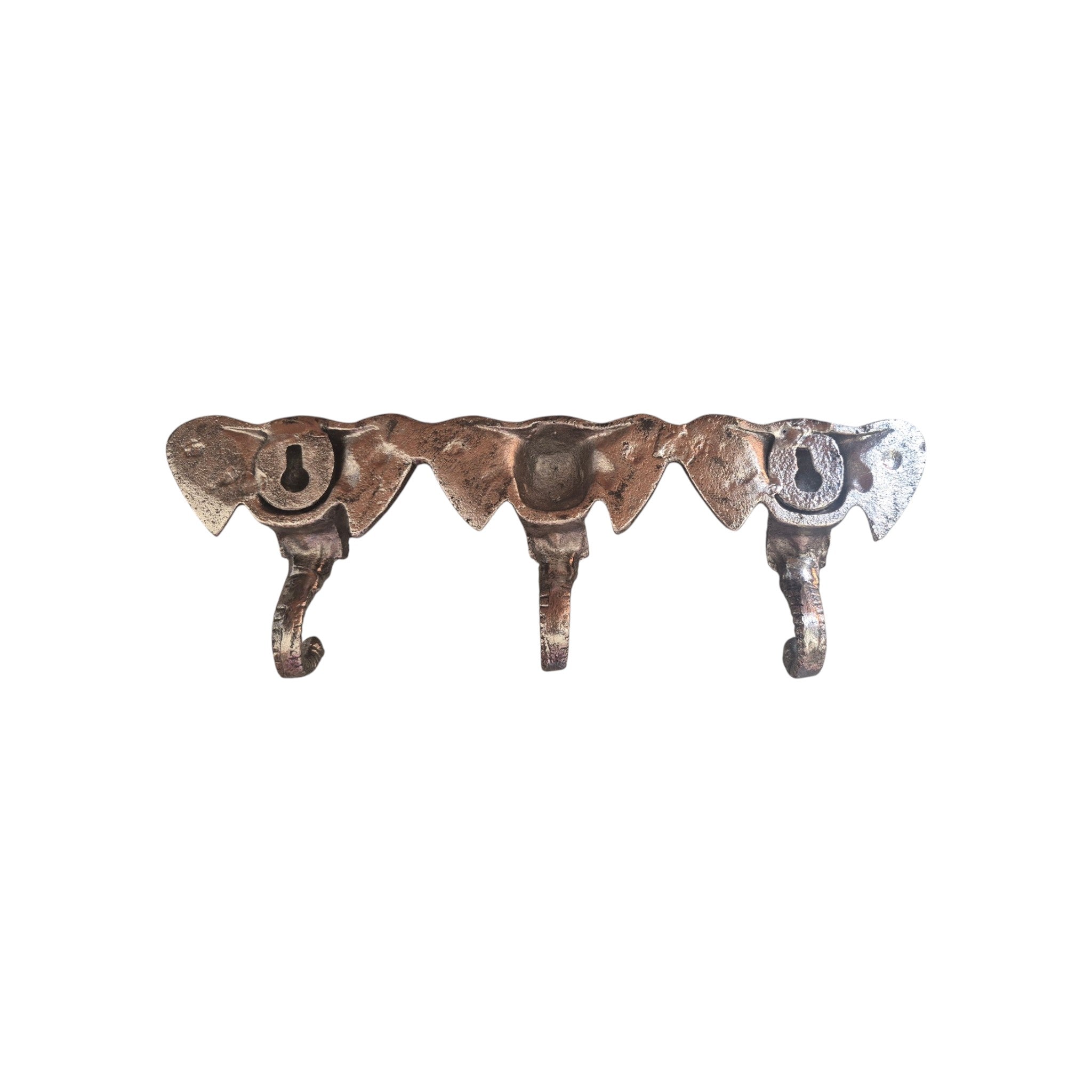 Antique nickel finish elephant-shaped hooks for hanging decor by Loren Boyd, showcasing detailed elephant designs in a stylish finish. nz