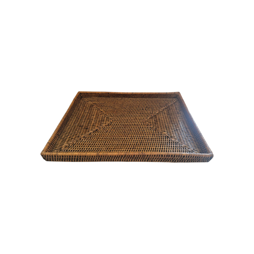 Large Rectangular Brown Rattan Tray 42x32cm Le Monde nz