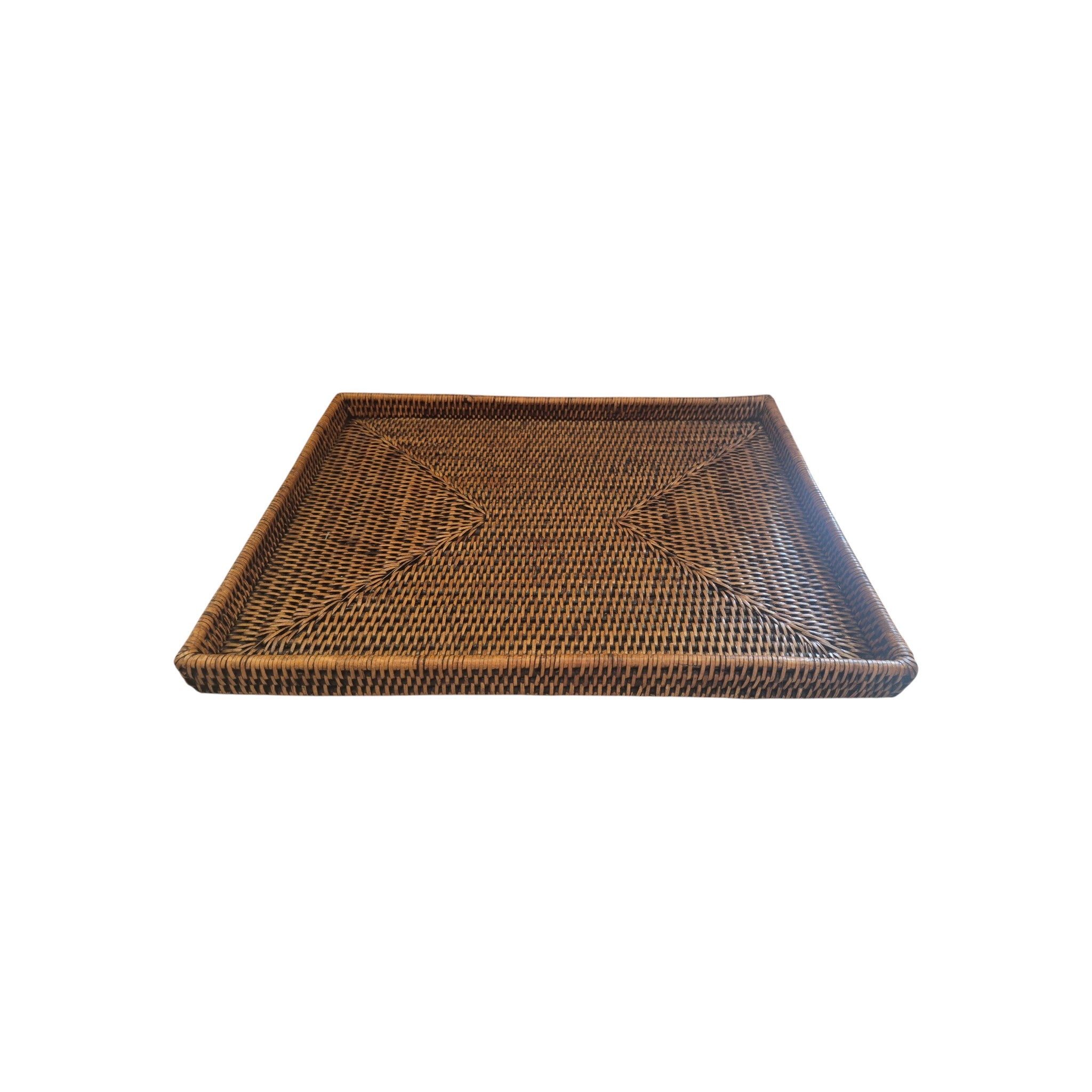 Large Rectangular Brown Rattan Tray 42x32cm Le Monde nz