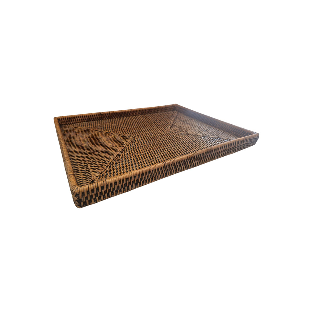Large Rectangular Brown Rattan Tray 42x32cm Le Monde nz