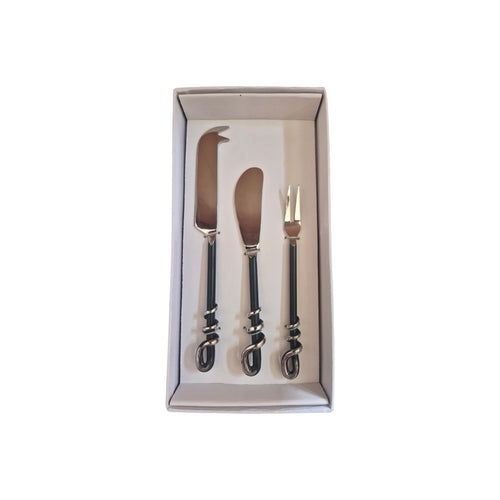 3-Piece Cheese Knife Set – Black & Silver nz