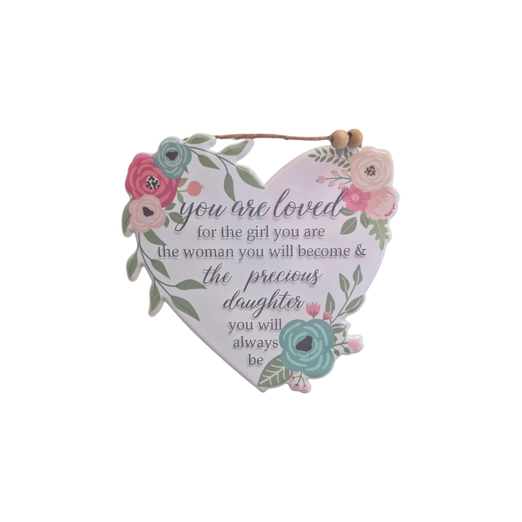 Daughter You Are Loved Heart-Shaped Floral Metal Sign nz Loren Boyd