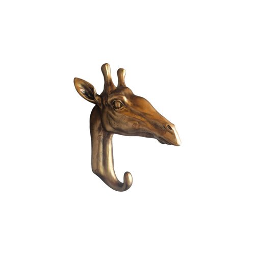 Bronze-colored giraffe head hanging decor with hook, crafted by Loren Boyd, featuring detailed animal sculpture for stylish wall decoration. nz