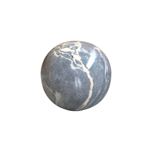 Ivory ceramic decorative ball with striped pattern by Loren Boyd, perfect for accenting tables or shelves in home decor. nz
