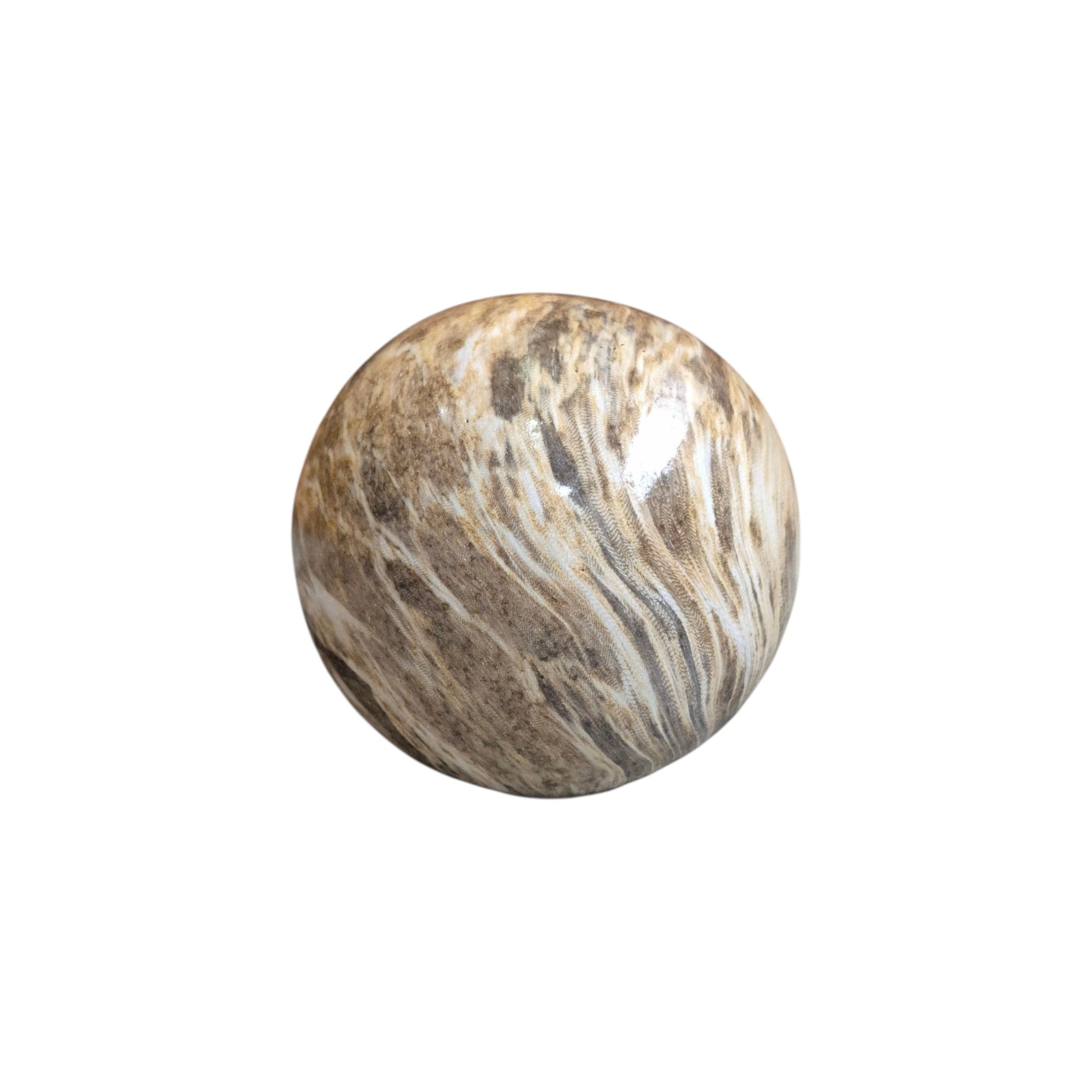 Gray ceramic decorative ball with marble pattern, designed by Loren Boyd for stylish home decor. nz
