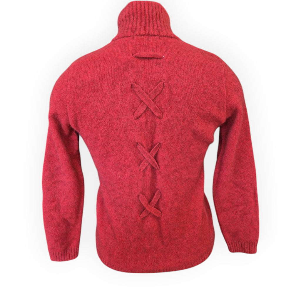 Koru zip jacket in Rata Red showing crossover back detail - back view on mannequin