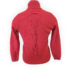 Koru zip jacket in Rata Red showing crossover back detail - back view on mannequin