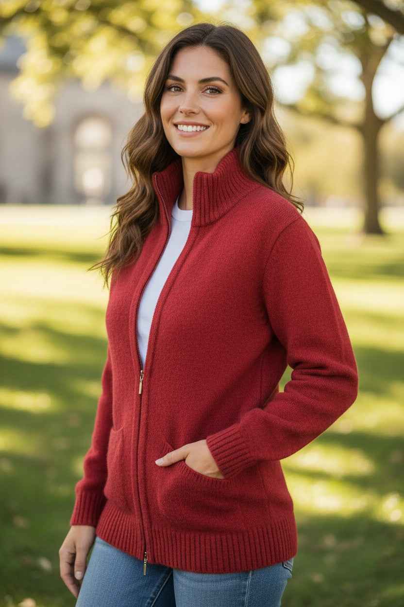 Koru Zip Jacket with Pockets & Crossover Back - Rata Red