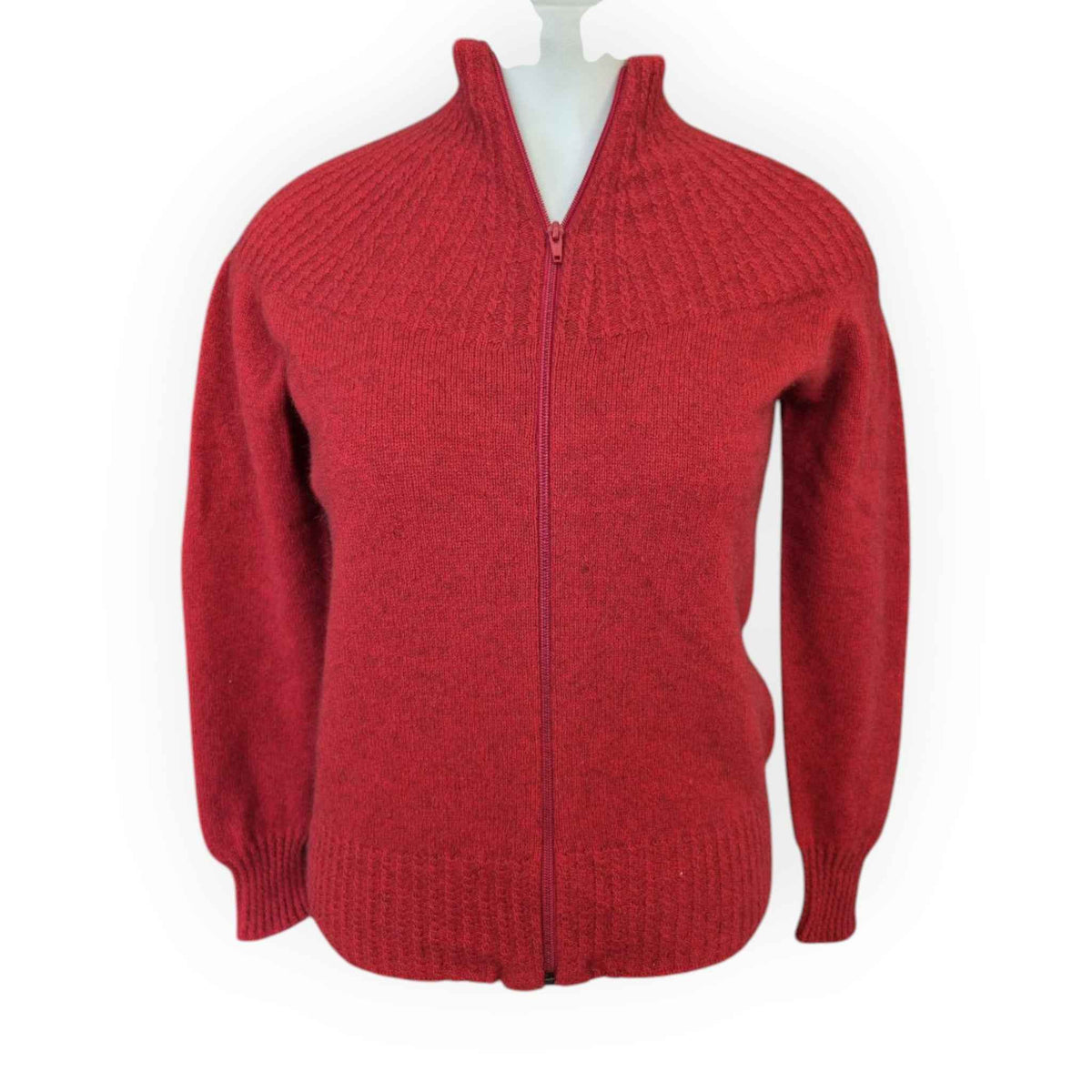 McDonald Possum Merino Yoke Neck Cable Jacket - Red