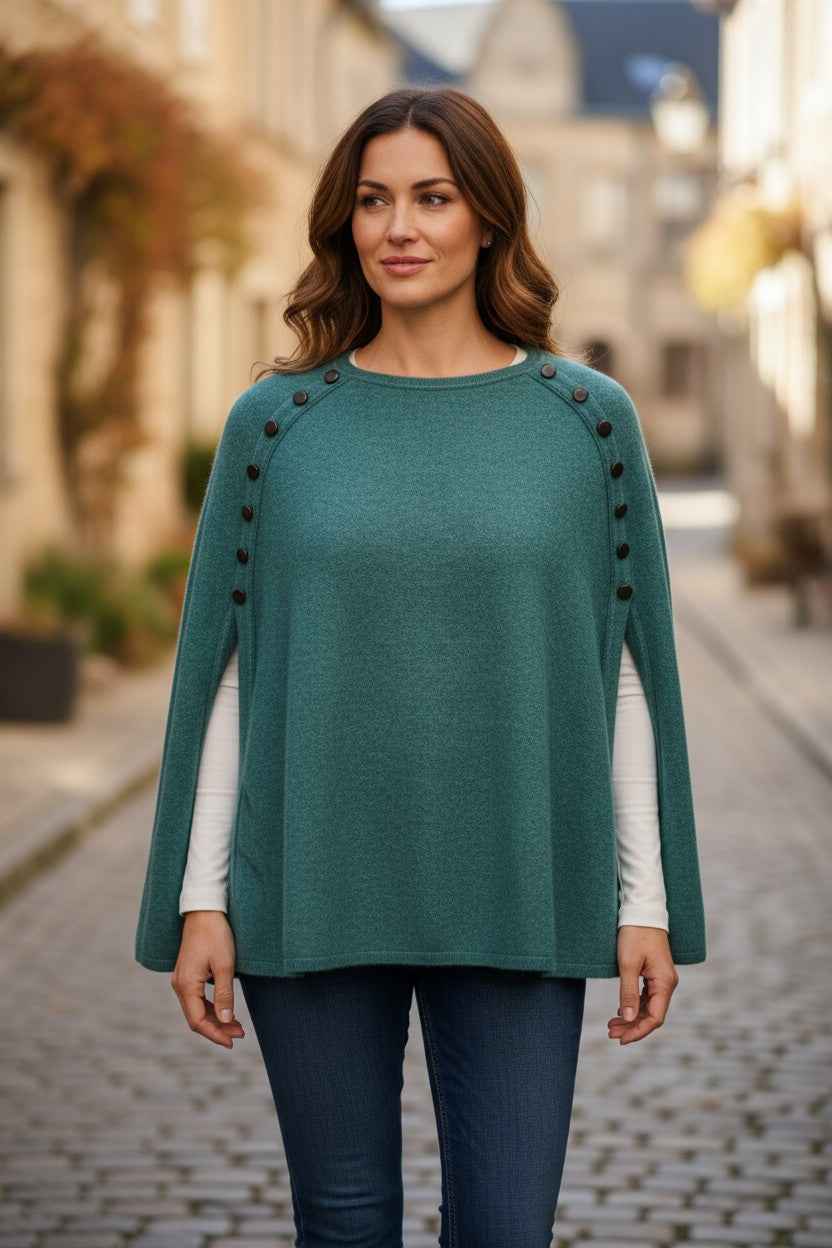 Koru Possum Merino Cape - Lagoon/Charcoal