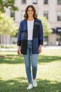 Koru Possum Merino Block Stripe Cardigan - Cobalt/Charcoal/Grey
