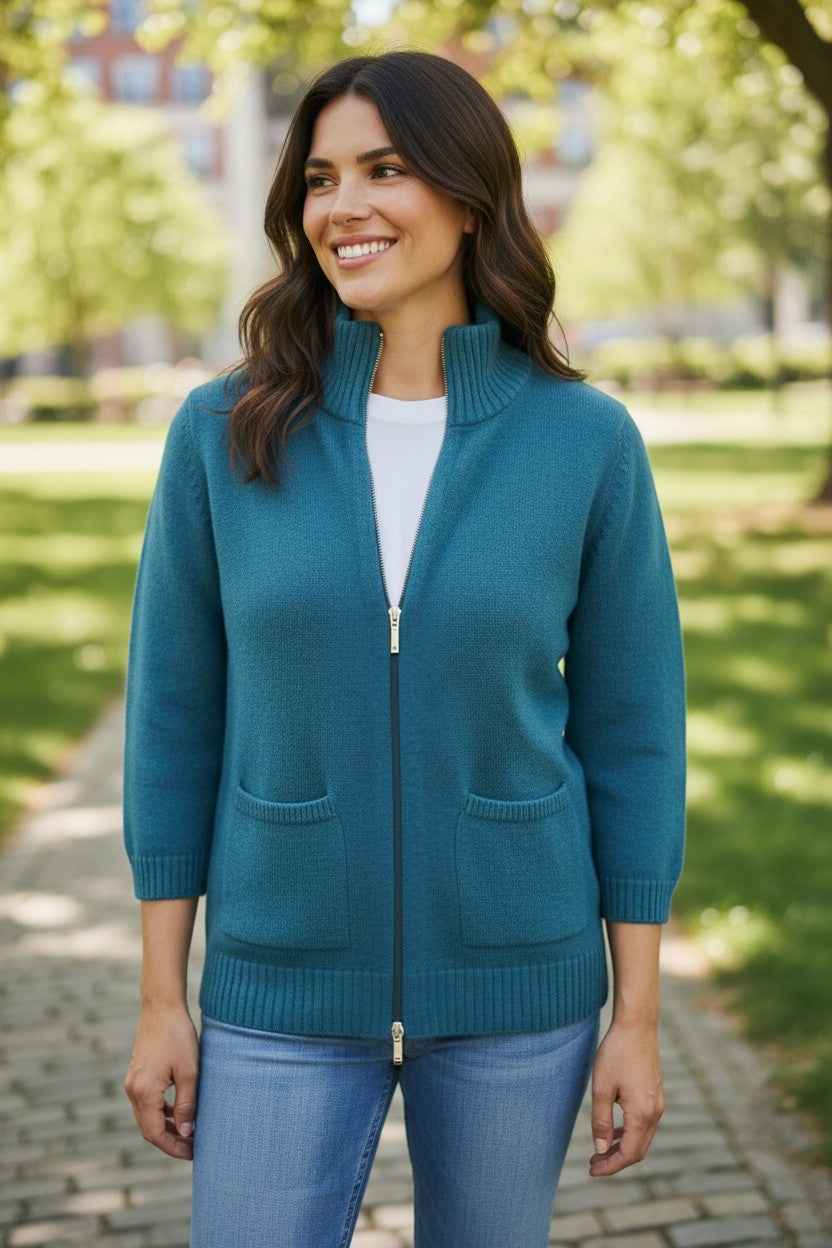 Koru Zip Jacket with Pockets & Crossover Back - Pacific