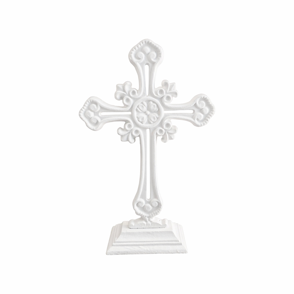 Large White Ornate Cross on Stand 35cm nz