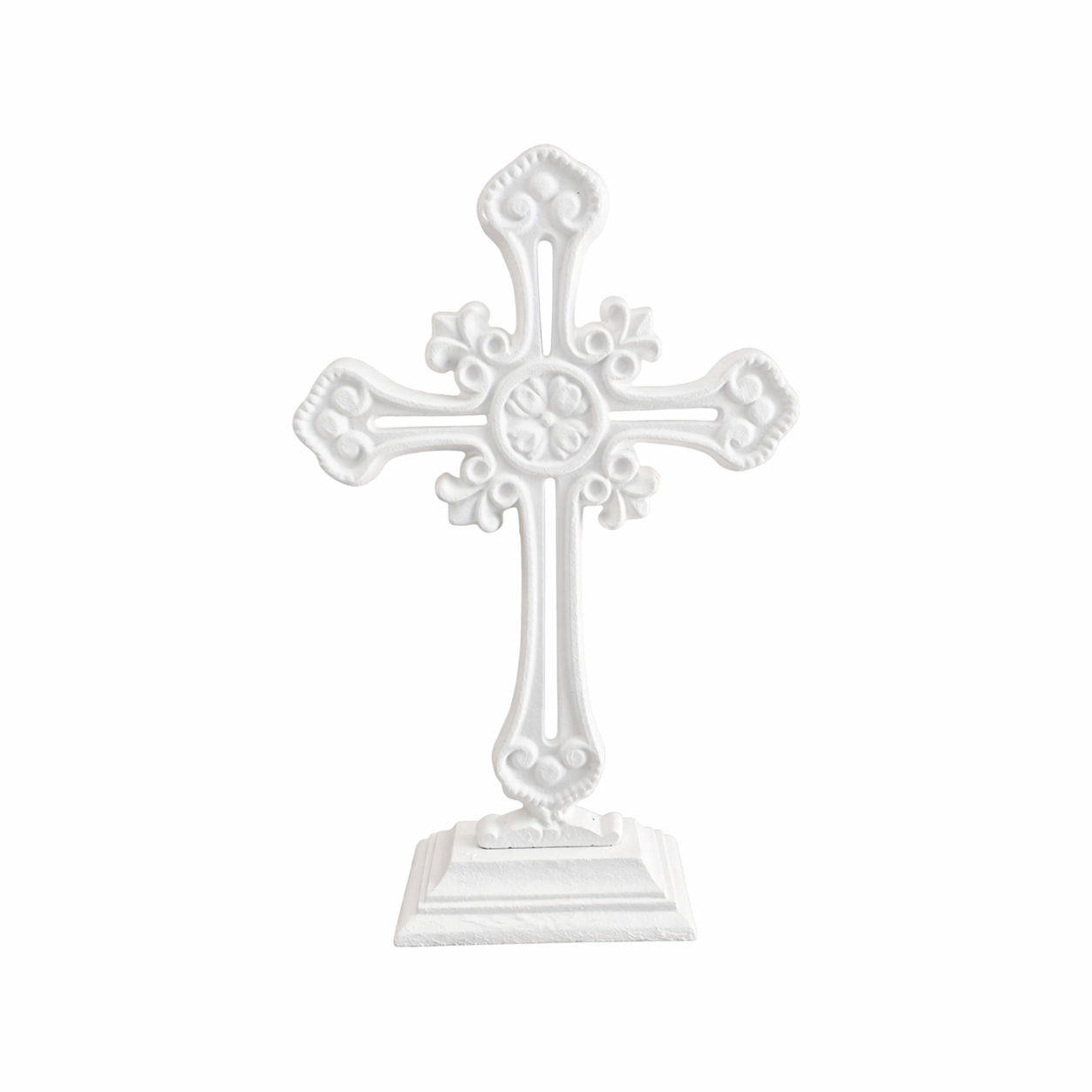 Large White Ornate Cross on Stand 35cm nz