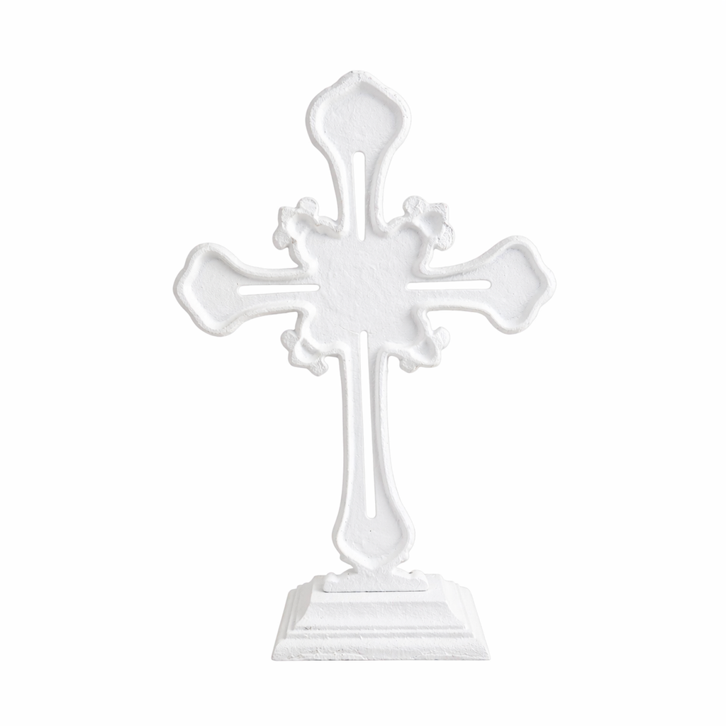 Large White Ornate Cross on Stand 35cm nz