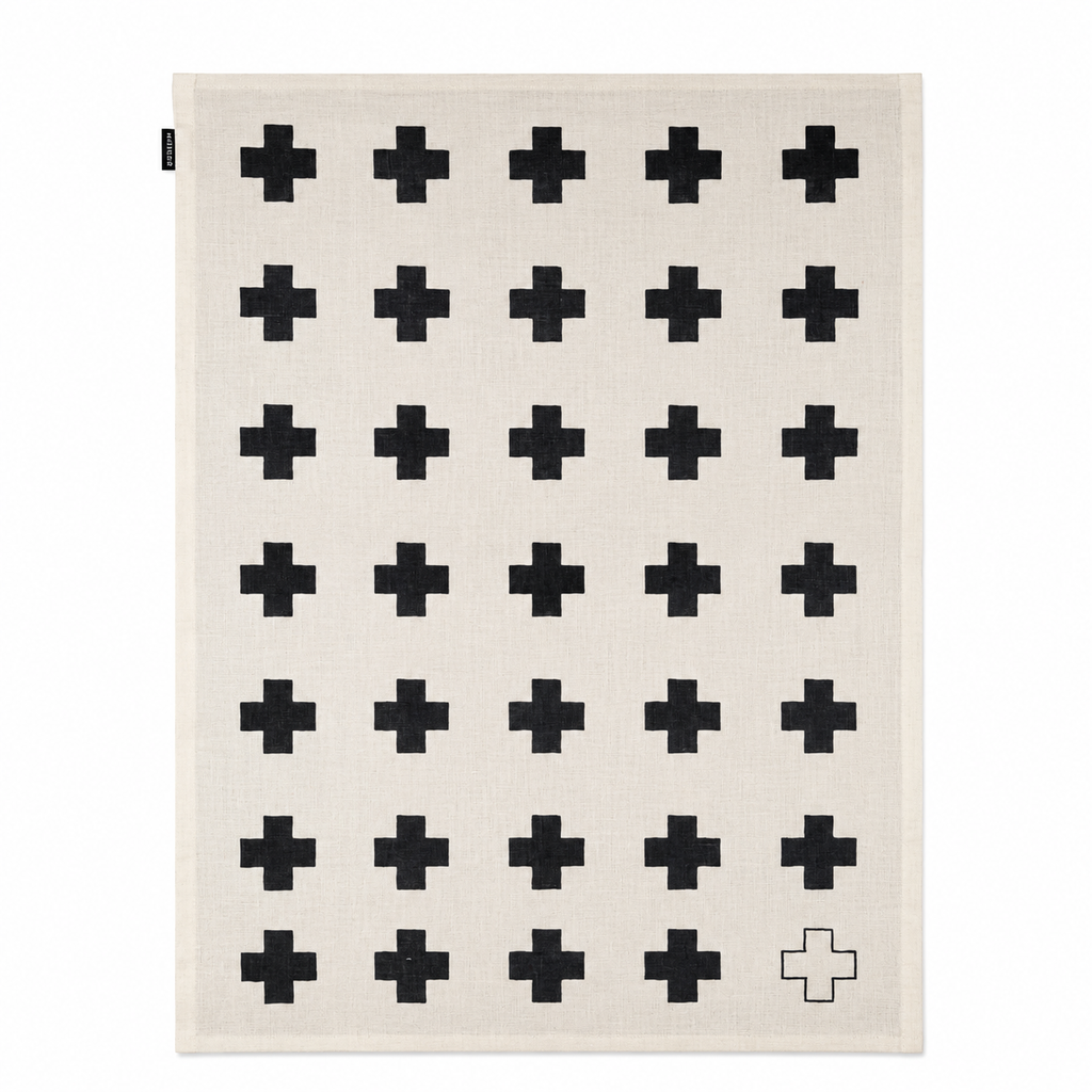 100% Linen Tea Towel | Geometric Cross Print nz