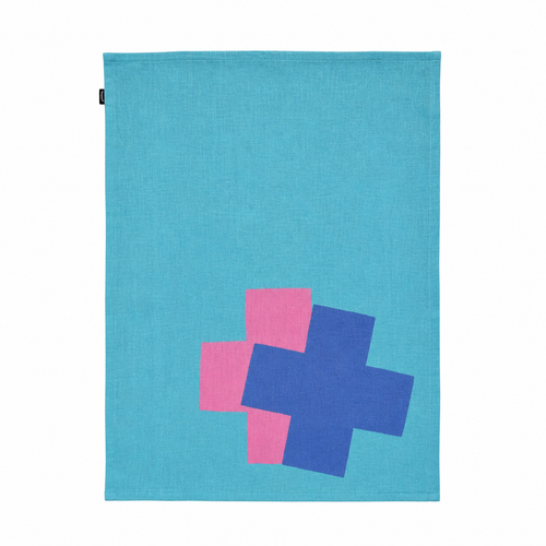 100% Linen Tea Towel | Geometric Cross Print nz