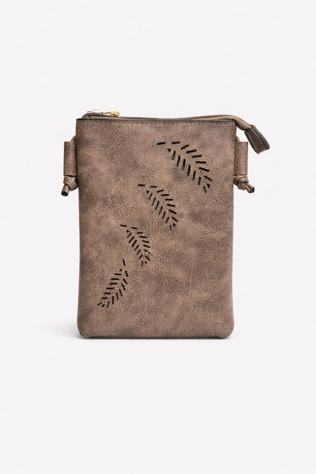 Loren Boyd faux leather crossbody handbag with laser-cut fern detail, featuring a compact design and adjustable strap. nz